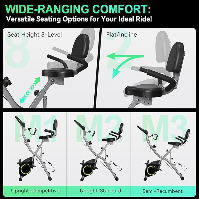 Folding Exercise Bike for Seniors, 5 IN 1 Foldable Stationary Bike with Tri-Position Ride, 300LBS Capacity and 6.6 LBS Magnetic Flywheel, Designed for Home Workout