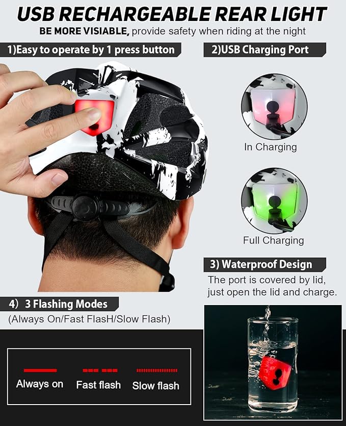 Bike Helmet with USB Rechargeable LED Light Detachable Goggles and Sun Visor, Mountain & Road Bicycle Helmets for Men Women Adult Cycling Helmets