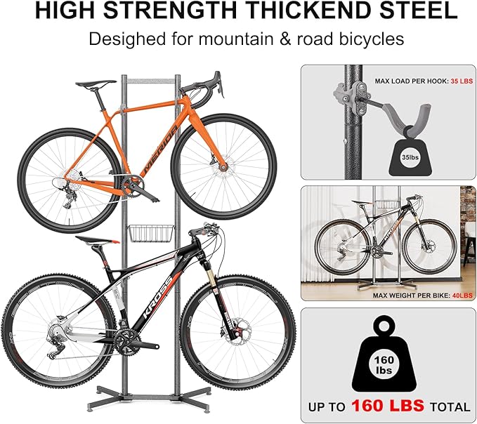 CXWXC 2-/4-Bike Storage Rack with Basket - Indoor Bike Rack for Garage/Apartment - Road Mountain and Hybrid Bike Garage & Home