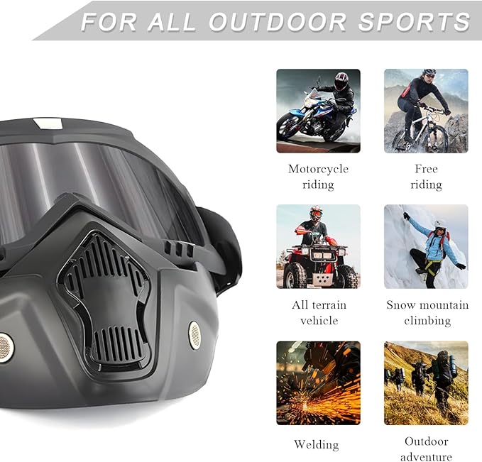 Motorcycle Helmet Goggles, Fog-Proof Goggle Face Protection Mask, Riding Racing Goggles For Men Women (Gray)