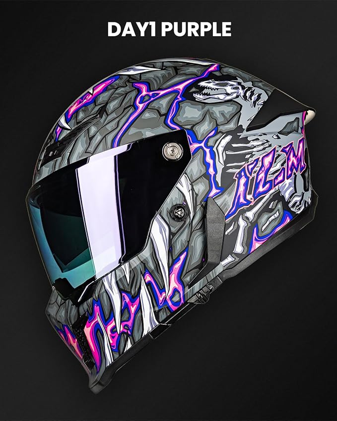 ILM Motorcycle Helmets for Adult Men Women Full Face DOT ECE Powersports Dual Visor Street Racing Helmet with Pinlock Cascos para Motos Model MF509 (Day1 Purple, L)