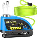 ONVIAN Rechargeable Motorcycle Lock with 120db Alarm and 6FT Steel Reminder Cable, for 7mm Pin Motorcycles Bicycles Ebike Scooter Moped(Blue)