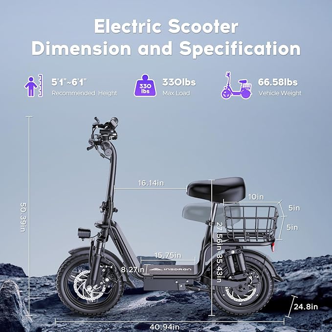 Electric Scooter with Seat for Adults,1000W Peak Power, 35-Mile Range, 20MPH, 14" Tires, Foldable Commuter E-Scooter with Basket for Pets Dogs and Items, 330lbs Max Load.UL 2272