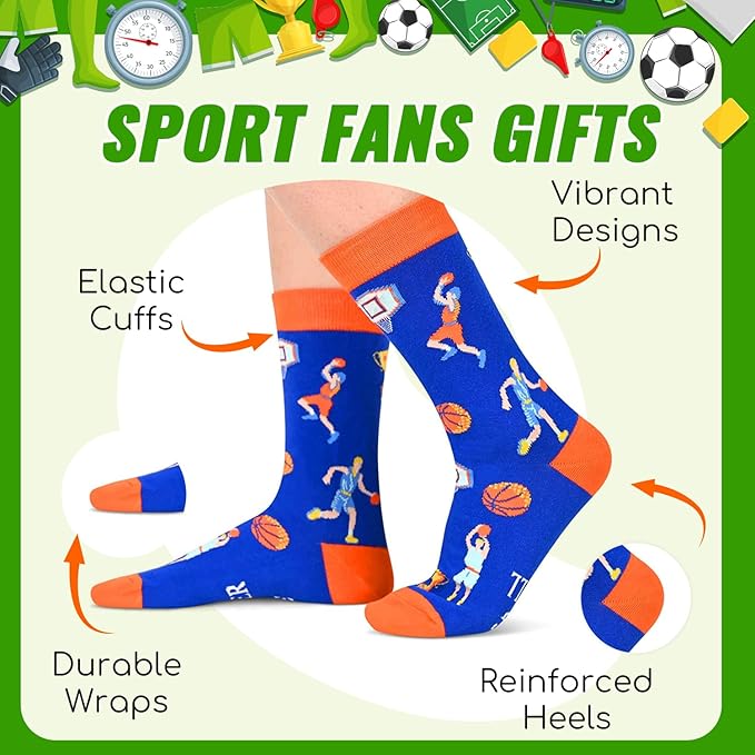 Zmart Sport Gifts for Men - Softball Basketball Volleyball Wrestling Plane Bike Socks