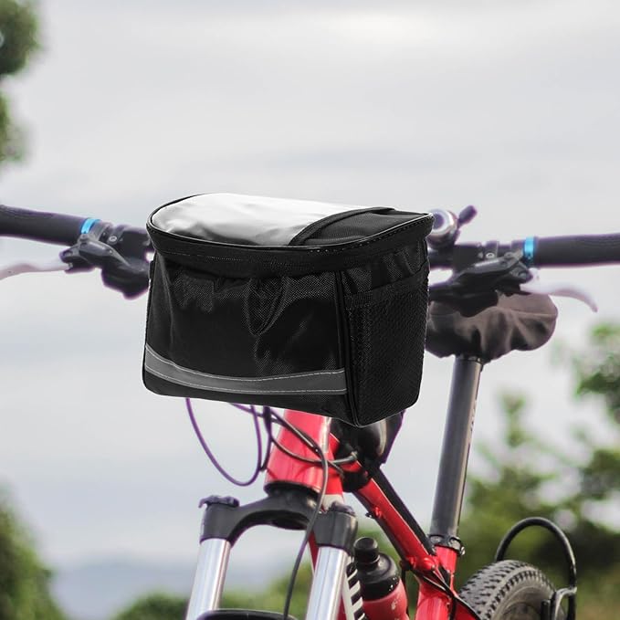 minkissy Cycling Handlebar Bag and Top Tube Pouch Black Waterproof Riding Bike Front Storage Bag for Road and Electric Bikes Compatible with Commuter and Outdoor Cycling