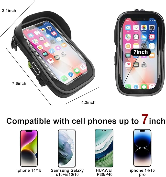 Bike Phone Handlebar Bag Holder Bike Phone Holder Waterproof Bike Bag with Sun-Visor Rain Cover, TPU Touch Screen, Handlebar Mount Bicycle Phone Front Frame Bag Bike Phone Mount for Bike