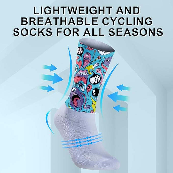 Cycling Socks Athletic Crew Socks Breathable Cushioned Compression Running Hiking Socks For Mens Womens