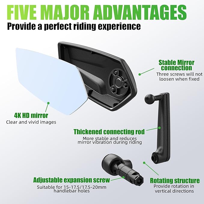 RBRL Bike Mirror 360° Adjustable, Wide Angle Rearview Mirror for Bicycle, E-Bike, MTB, Anti-shake Handlebar Bicycle Mirror, Lightweight & Universal Fit (left)