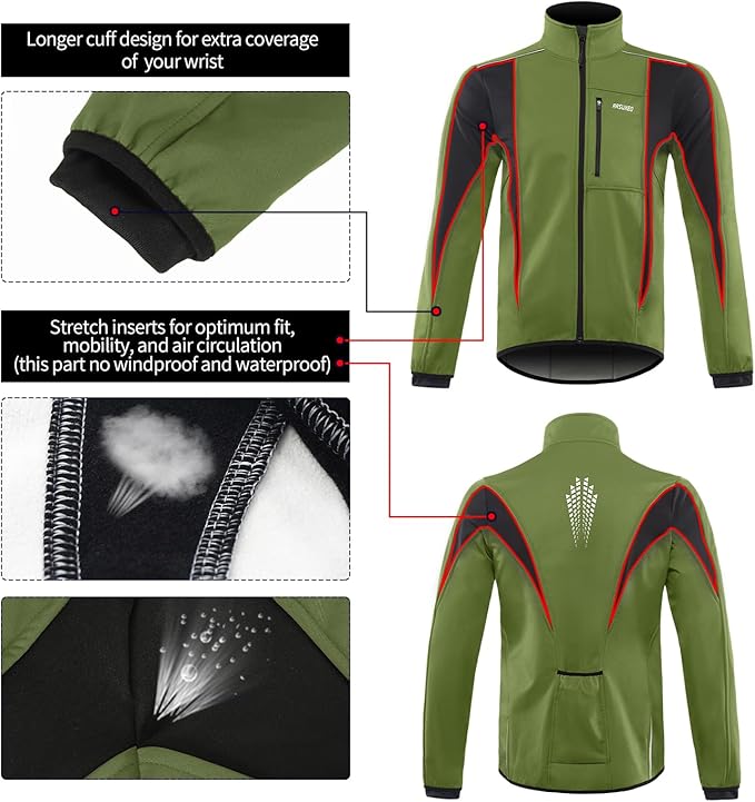 ARSUXEO Winter Warm UP Thermal Softshell Cycling Jacket Windproof Waterproof 15-k