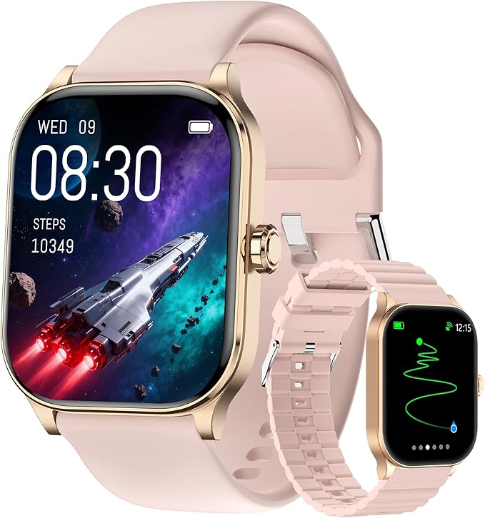 Smart Watch for Women Men with Text and Call, Smartwatches with Heart Rate/SpO2/Sleep/Stress Monitor, 100+ Sports Modes, Fitness Watches Compatible with iOS/Android (Pink, 1.96")