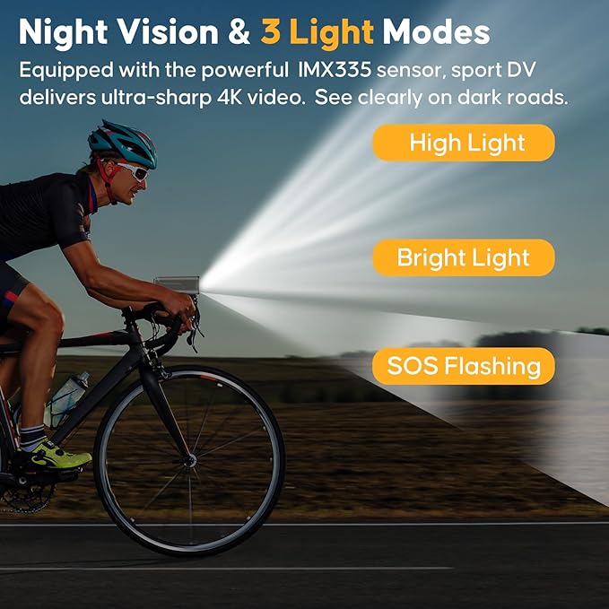 Action Camera 4K 30fps with GPS Tracker, Wireless Bike Camera, Cycling Speedometer/Odometer, Free 64G Card, Anti-Shake Sport DV, IP65 Waterproof, Bicycle Light, Cycling Computer with APP Support, Grey