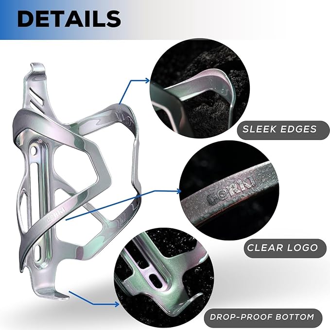 Corki Cycles Heavy Duty Bike Water Bottle Holder, Lightweight Aluminum Cage Shockproof Design for Road Mountain Gravel Bikes, Holds 18-30 oz, 2-Pack Iridescent Silver