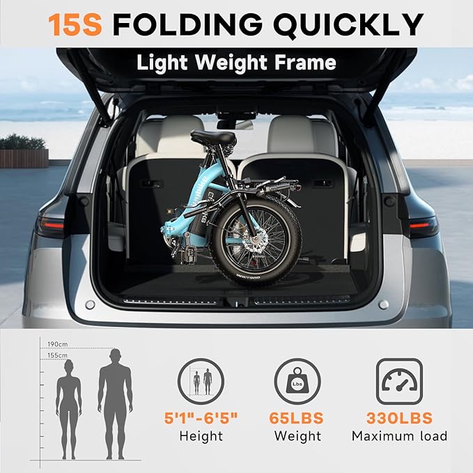 1000W Folding Electric Bike,48V 20AH Removable Battery E Bike,30+MPH,80 Miles Max Range Electric Bike for Adults,20" Fat Tire Foldable ebike,Adult Electric Bicycle for Commute Beach Snow