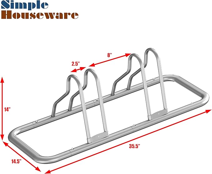 Simple Houseware 2 Bike Bicycle Floor Parking Adjustable Storage Stand, Silver