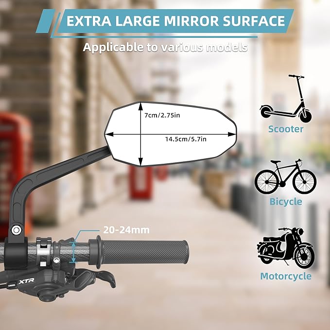 Bike mirror | HD Scratch-Resistant Convex Mirror | Bike Mirror Handlebar Mount | Bicycle Universal Fit Accessories