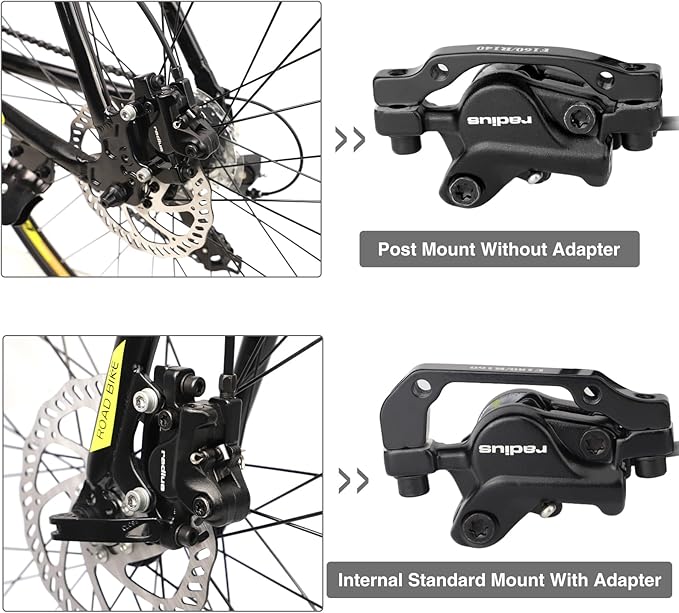 Hydraulic Disc Brake Set, Front & Rear Bicycle Brakes Kit with Rotors & Brake Pads - High-Strength Aluminum, Powerful Silent Stopping for Mountain Bike, Road Bike, Hybrid Bikes
