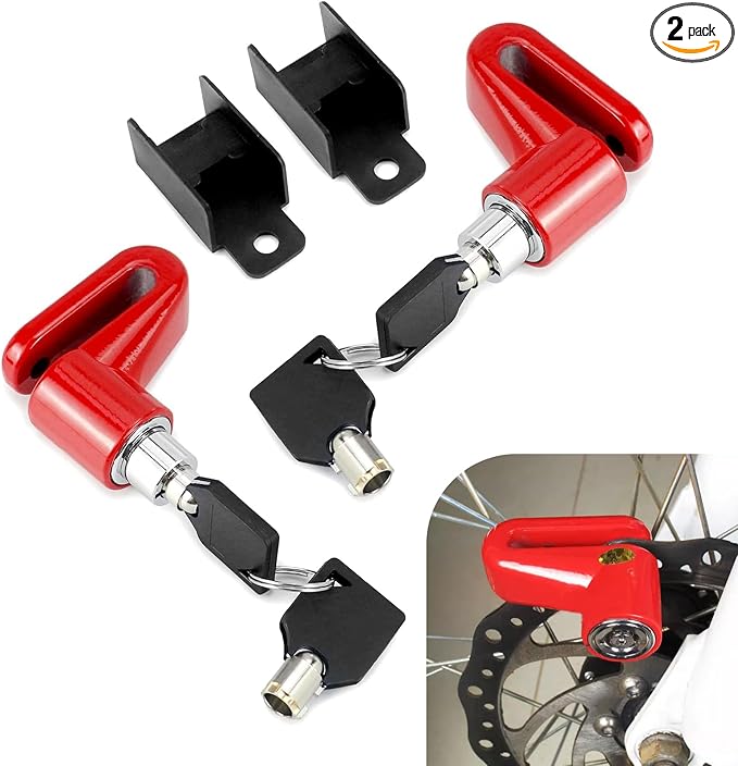 2 PCS Disc Brake Locks, Heavy Duty Bike Lock, Anti-Theft Security Wheel Disc Lock, Universal for Motorcycles Bike Scooter (Red)