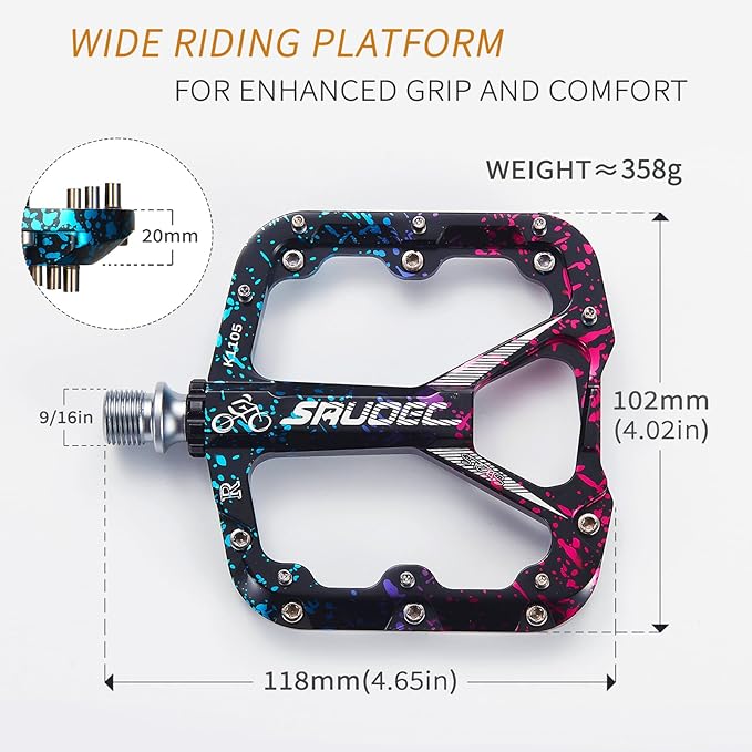 Premium Bike Pedals, Lightweight Bicycle Pedals for BMX/MTB -Universal Aluminum Wide Paltform and Lightweight