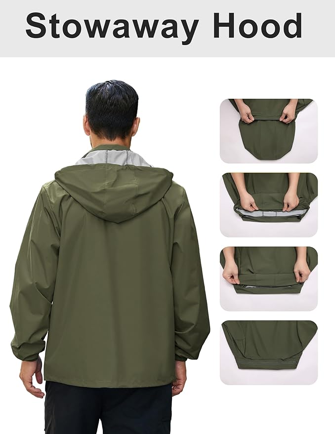 COOFANDY Men's Rain Jacket Waterproof Packable Raincoat Lightweight Rain Shell Hood Travel Golf Hiking Cycling Zip Pockets
