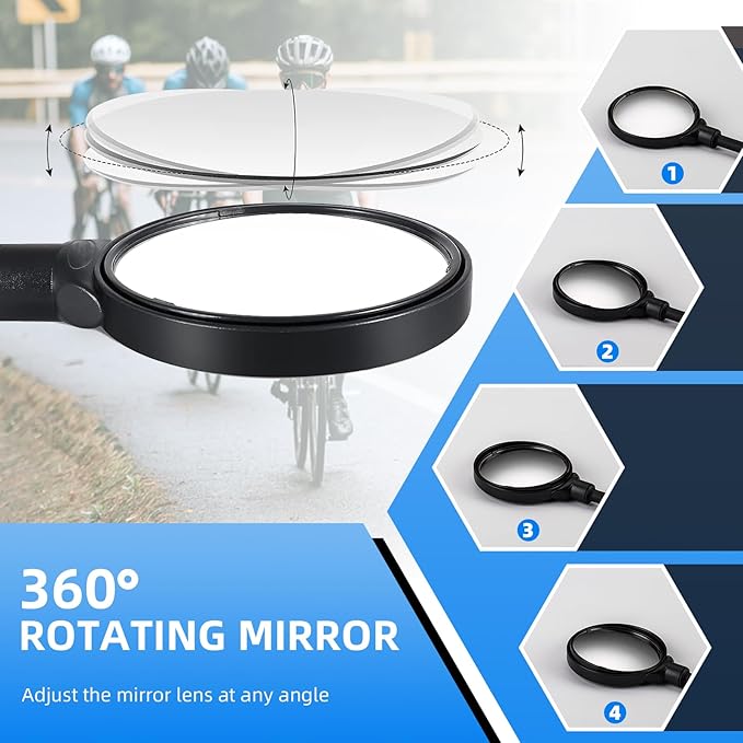 ROCKBROS Bike Mirror Handlebar Mount 360°Rotatable Adjustable Bicycle Rear View Mirror HD Wide Angle Clear Acrylic Convex Safe Bike Mirror for Mountain Road Bike Electric Motorcycle