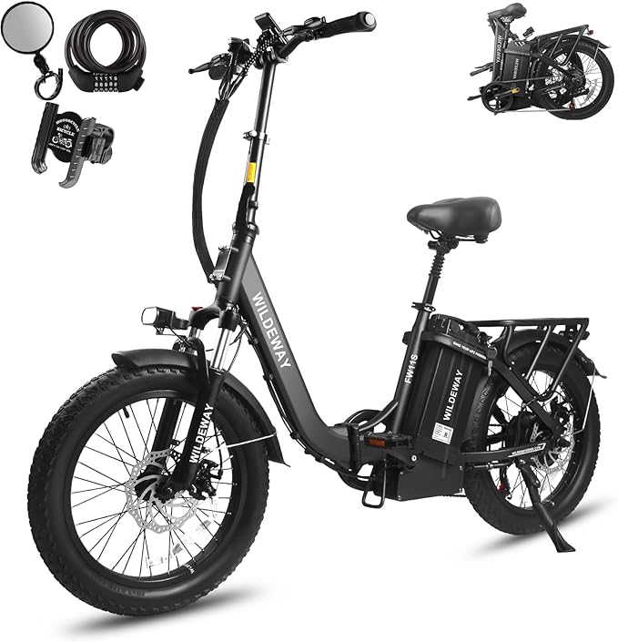 Wildeway Folding Electric Bike for Adults with 750W Motor 32Ah Battery Long Range FW11 Ebike 20 * 3.0 Fat Tire Foldable Adults Electric Bicycle for Men Women City Commuter Delivery 2 Seat