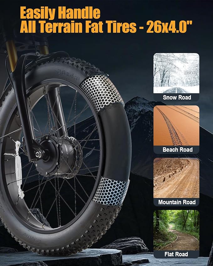 2026 Upgraded Dual Motors AWD Electric Bike for Adults 5000w/3000W/1500W Motor Dirt Ebike 40MPH/30MPH 52V/48V 30Ah/20Ah Battery Up to 90 Miles Long Range 26" Fat Tire Bicycle for Commute Mountains