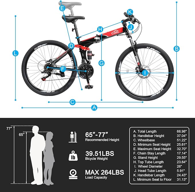 Folding Mountain Bike, 26/27.5" Women's & Men's Bicycle, 21 Speed Foldable Bike for Adults with Dual Suspension, Dual Disc Brake, Adjustable Saddle & Precision Twist Shifting