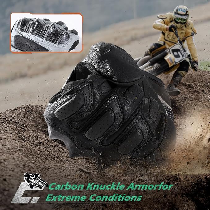 WTACTFUL Goatskin Leather Carbon Knuckle Motorcycle Gloves for Ultimate Protection and Comfort