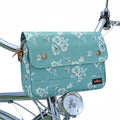 TOURBON Bike Bag Waxed Canvas Bicycle Handlebar Bag Zipper Closure Pouch Crossbar Front Frame Basket Cycling Saddebag Under Seat Strap-on Rear Rack Pannier (Blue with Flower)