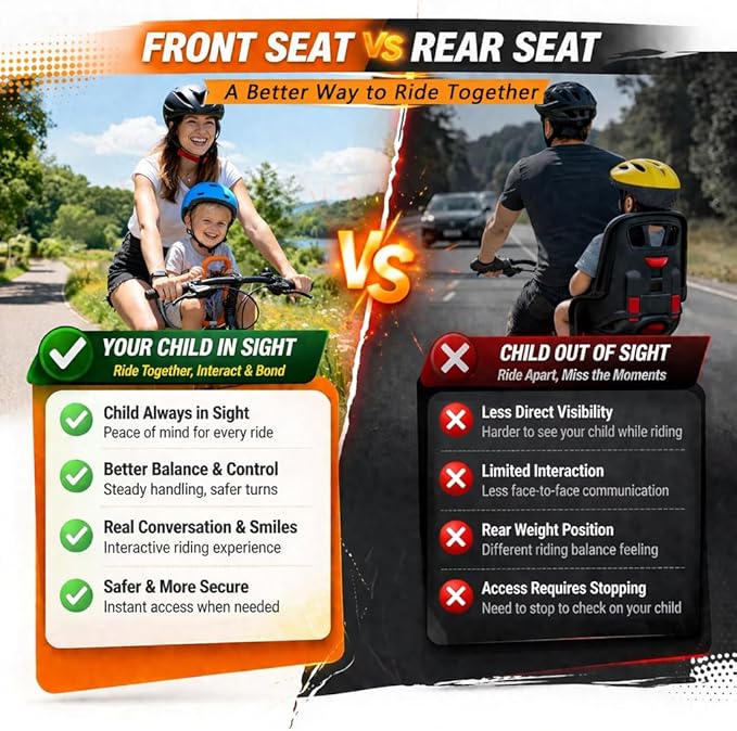 Child Bike Seat, Front Mount Kids Bike Seat,Fit Mountain Bikes, Cruiser Bikes, Folding Bikes, Ultra Light,Portable, Tool-Free, Quick-Release,Toddler Bike Seat for 2-6 Years(up to 60lbs)