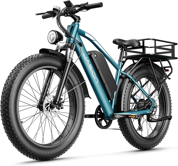 Jasion EB5 MAX Electric Bike for Adults with 2000W Peak Motor, 48V 15Ah (720Wh) Battery Electric Mountain Bike, 26'' x 4'' Fat Tire Ebike, 28+MPH Speed, Cruise Control, with Fenders, Rear Rack