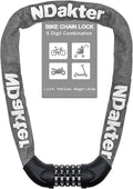 NDakter Bike Lock, 5 Digit Combination Heavy Duty Anti Theft Bicycle Chain Lock, 2.62/3.2/4.27/5/6Ft Long, High Security Resettable, Suitable for Bike, Scooter, Door, Gate, Fence-4/6mm Thick