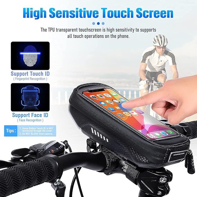 HUANLANG Bike Phone Mount Bag Bike Front Frame Top Tube Handlebar Bags Waterproof Bicycle Cell Phone Mount Case with Touch Screen Phone Holder for Bike Bag Shockproof,Bike Pouch for Phone Below 6.7"