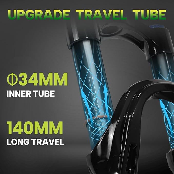 BUCKLOS 26/27.5/29 inch Travel 140mm MTB Air Suspension Fork, Rebound Adjustment 34mm Stanchions 1-1/8" Threadless Straight/Tapered 9*100mm QR Manual/Remote Lockout XC AM Mountain Bicycle Front Forks