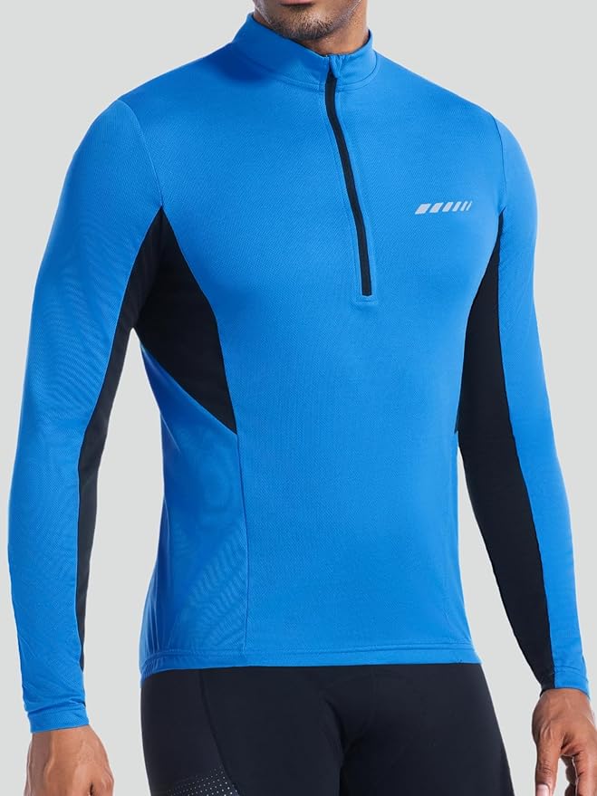 Spotti Men's Cycling Bike Jersey Long Sleeve with 3 Rear Pockets - Moisture Wicking, Breathable, Quick Dry Biking Shirt