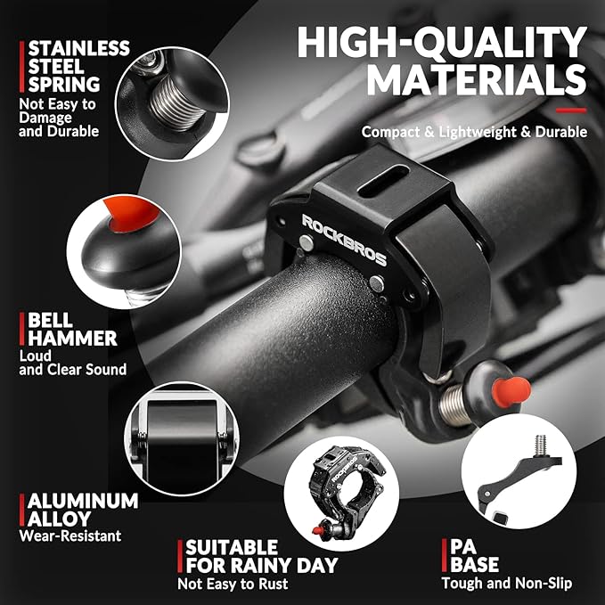ROCKBROS Bike Bells Hidden MTB Bells Bicycle Bells for 22.2mm Handlebars, More Than 100dB, Clear & Long Sound Ringer, Mountain Bike, Scooter, Youth Bike