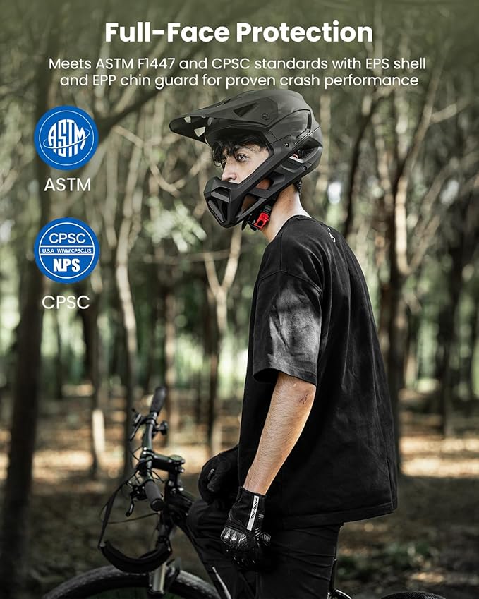 ILM Full Face Mountain Bike Helmet ASTM CPSC Adult with Adjustable Visor for MTB BMX Model HT58