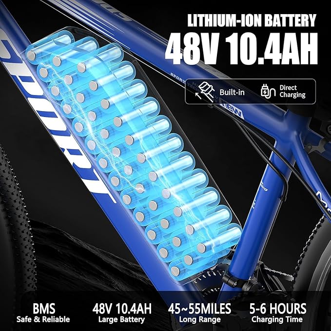 ASKGO Electric Bike for Adults, 1500W Peak Motor, 25Mph, 65Miles, 48V 10AH Removable Battery, 26“ Mountain Ebike with 7-Speed Gear for Beach Snow Commuter