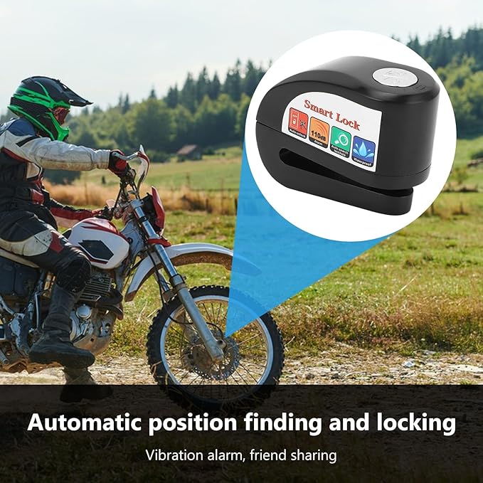 Motorcycle Lock, Disc Brake Lock with 115db Alarm Sound, Bluetooth Heavy Duty Motorcycle Locks Anti Theft for Motorcycles Wheel Lock, Rain Proof Scooter Dirt Bike Lock