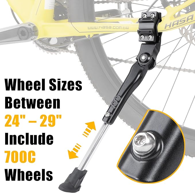 CyclingDeal Adjustable Rear Mount Bicycle Kickstand | Sturdy & Durable Bike Kickstand for 24-29" Adult & Kid Bicycles, MTB & 700C Road/Hybrid Bikes | Premium Quality Full Aluminium w/New Clamp Design