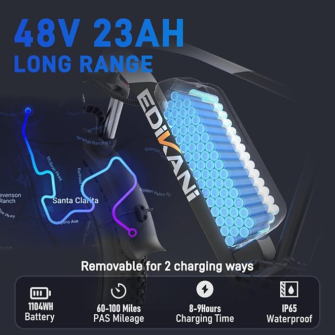 EDIKANI 26" Electric Bike for Adults, Peak 1500W 34MPH Fast E Bike for Men, 100 Miles Fat Tire Ebike for Adults Electric with 864WH/1104WH Removable Battery, UL E Bicycle with Brake Light