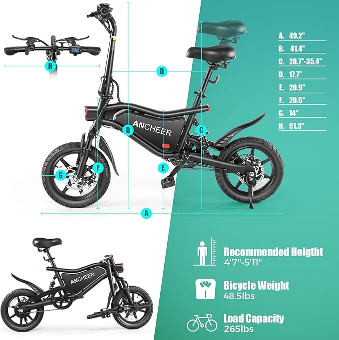 ANCHEER Folding Electric Bike for Adults, 374Wh Ebike, 20MPH Electric Bikes, 14" Foldable Electric Bicycle, 20-50 Miles Electric Bikes, E Bike, LCD Display, Dual Suspension, UL2849 Compliant