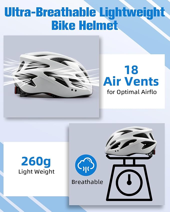 Zacro Adult Bike Helmet, Safety Certified Cycling Helmet for Men Women, Lightweight with Detachable Visor, Adjustable Dial Fit 58-65cm, for Road/Mountain/Commuting,White