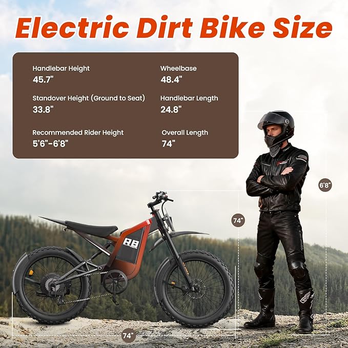 Electric Dirt Bike for Adults, 𝟰𝟬𝟬𝟬𝗪/𝟮𝟬𝟬𝟬𝗪 𝗣𝗲𝗮𝗸 27AH/18.2Ah Off-Road Motorcycle, 35MPH 65+ Mile Range, 19" Fat Tire, Hydraulic Brakes, APP & NFC Control