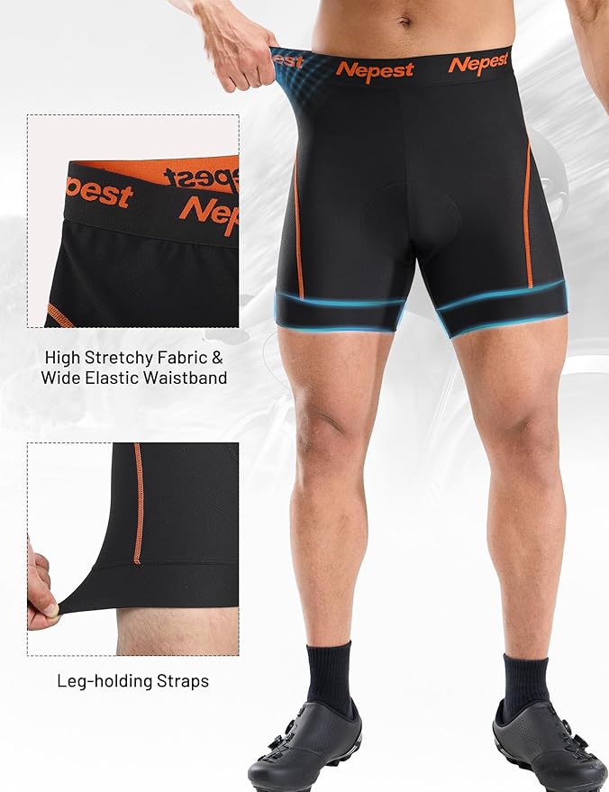 Nepest Mens Cycling Underwear 4D Padded Bike Shorts MTB Liner Mountain Bicycle Tights for Riding