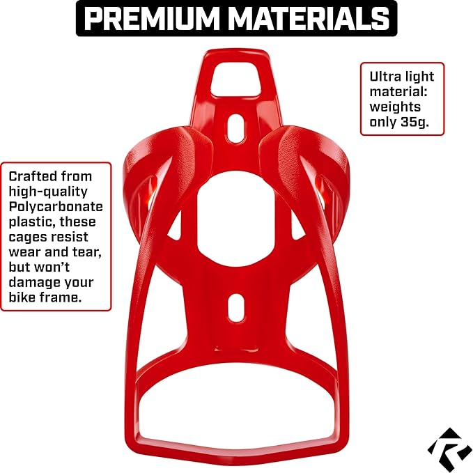 Revere Ultra-Light Bike Water Bottle Holder – Durable Bicycle Bottle Cage for Road, MTB, & Mountain Bikes – 2-Pack with Screws & Installation Tool – Premium Cycling Accessories (Red)