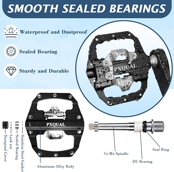 SPD Bike Pedals, 9/16 "Mountain Bike Pedal, Aluminum Alloy Sealed Clipless Pedals Compatible with SPD Type Cleats - Easy Clip in & Out