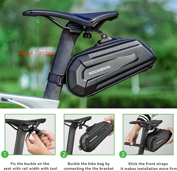 ROCKBROS Bicycle Saddle Bag Under Seat - 3D Hard Shell Bike Seat Bag With Silver Reflective Strip for Mountain Road Bikes, Quick Release 1.7L