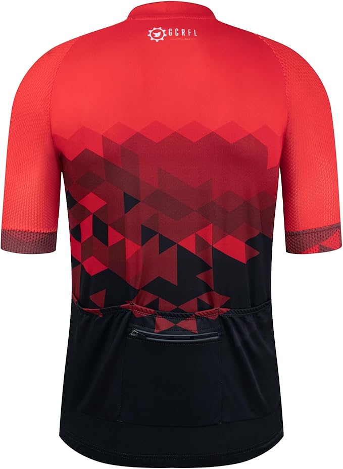 GCRFL Men's Cycling Jersey Short Sleeve Biking Shirt with 3 Rear Pockets + Zipper Pocket Breathable Quick Dry Bicycle Jersey