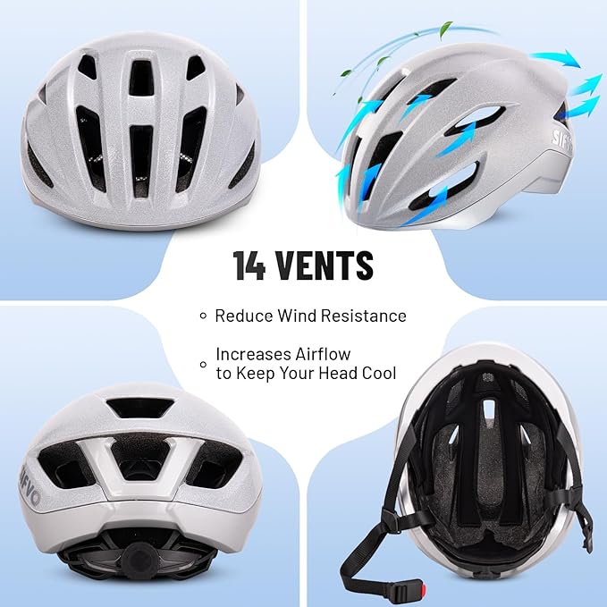 Adult Bike Helmet, SIFVO Road Bike Helmet Adjustable 55-58cm, Magnetic Buckle Lightweight Cycle Helmet for Men and Women Commuting Cycling Scooter Helmet